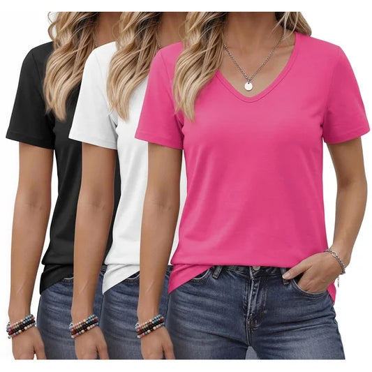 MOSHU 3 Pack T-Shirts for Women Short Sleeve Summer Womens Tops Casual Women T-shirts Summer Outfits