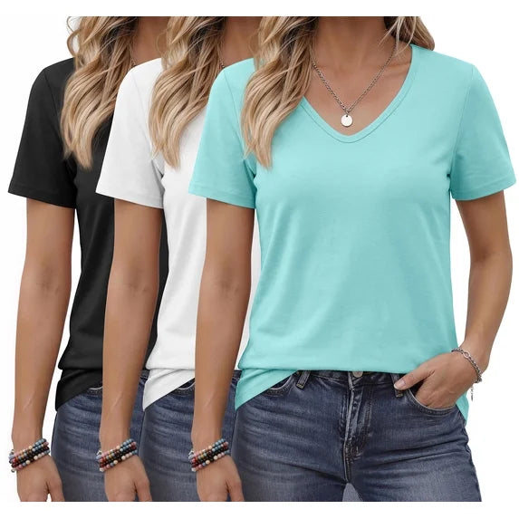MOSHU 3 Pack T-Shirts for Women Short Sleeve Summer Womens Tops Casual Women T-shirts Summer Outfits