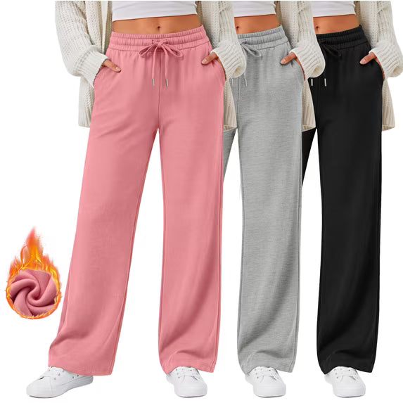 MOSHU 3 Pack Wide Leg Sweatpants for Women Fleece Baggy Womens Sweatpants Drawstring Elastic Pants with Pockets