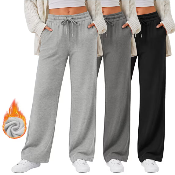 MOSHU 3 Pack Wide Leg Sweatpants for Women Fleece Baggy Womens Sweatpants Drawstring Elastic Pants with Pockets