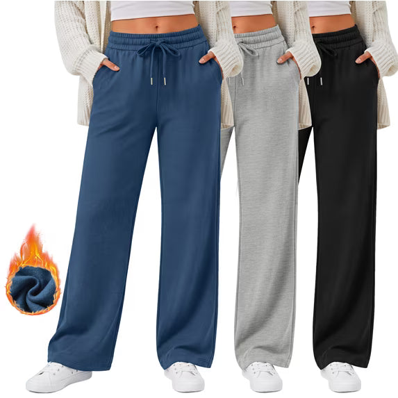 MOSHU 3 Pack Wide Leg Sweatpants for Women Fleece Baggy Womens Sweatpants Drawstring Elastic Pants with Pockets