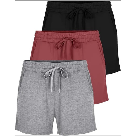 MOSHU 3 Pack Womens Pajamas Shorts Drawstring Pj Shorts for Women Casual Sleep Lounge Shorts with Pockets