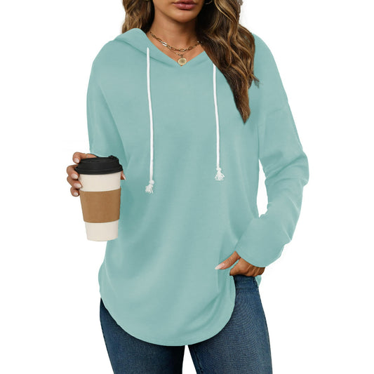 MOSHU Casual Hoodies for Women Loose Fit Drawstring Hooded Womens Sweatshirts Side Split Long SLeeve Shirts
