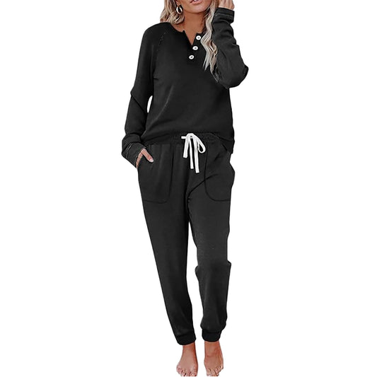 MOSHU Casual Pajamas Sets for Women Button Down Shirts and Drawstring Pants with Pockets Two Piece Womens Lounge Sets