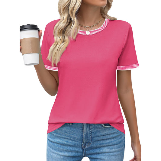 MOSHU Dressy Women Tops Crewneck Blouses for Women Striped Colorblock Short Sleeve Shirts Casual Summer Tops