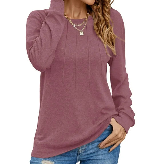 MOSHU Pleated Womens Tunic Tops Casual Dressy Blouses Fashion Long Sleeve Shirts for Women