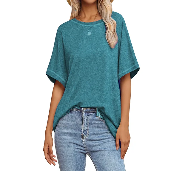 MOSHU Oversized T Shirts for Women Quilting Stitching Womens Shirts Classic Trendy Casual Tops