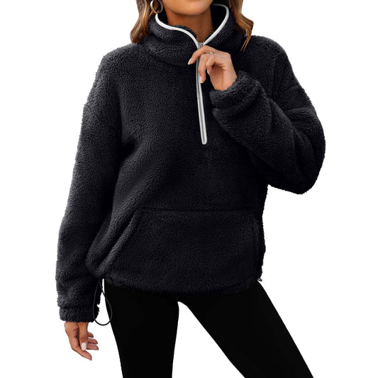MOSHU Polar Fleece Sweatshirts for Women Quarter Zip Long Sleeve Tops Pullover Womens Sweatshirts