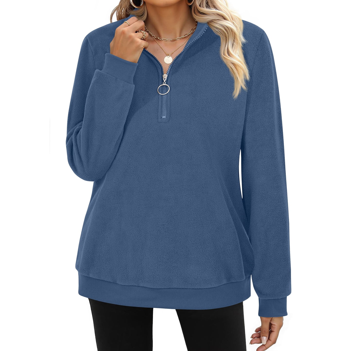 MOSHU Polar Fleece Sweatshirts for Women Quarter Zip Long Sleeve Tops Pullover Womens Sweatshirts