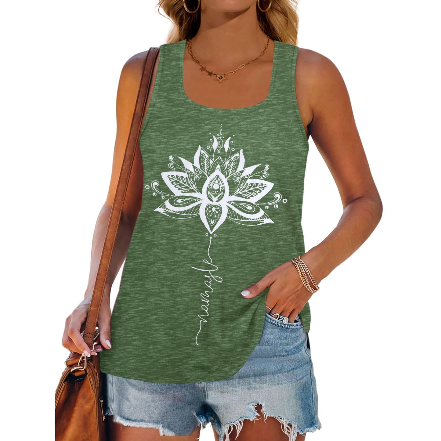 MOSHU Racerback Tank Tops for Women Vintage Mandala Graphic Shirts Casual Sleeveless Summer Tops
