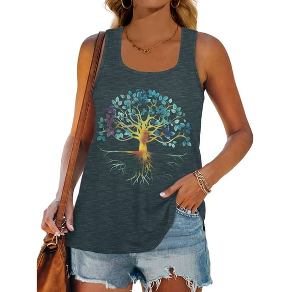 MOSHU Racerback Tank Tops for Women Vintage Mandala Graphic Shirts Casual Sleeveless Summer Tops