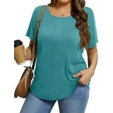 MOSHU Scoop Neck T-shirts for Women Short Sleeve Plus Size Tops Curved Hem Womens Shirts