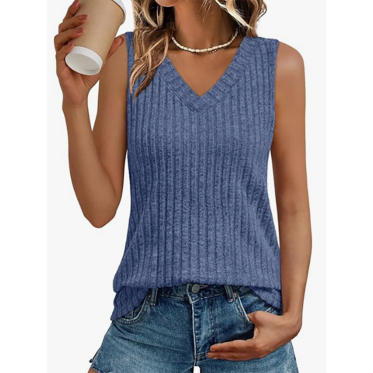 MOSHU Summer Tank Tops for Women V Neck Sleeveless Tops Loose Fit Dressy Casual Shirts