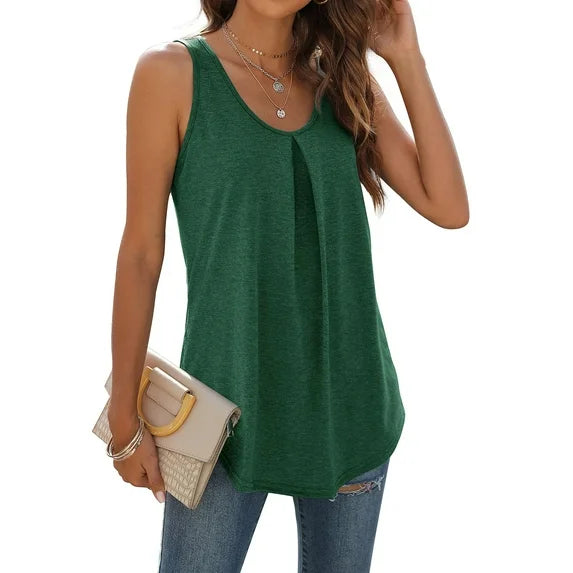 MOSHU Summer Tank Tops for Women V-neck Sleeveless Shirts Pleated Front Tops