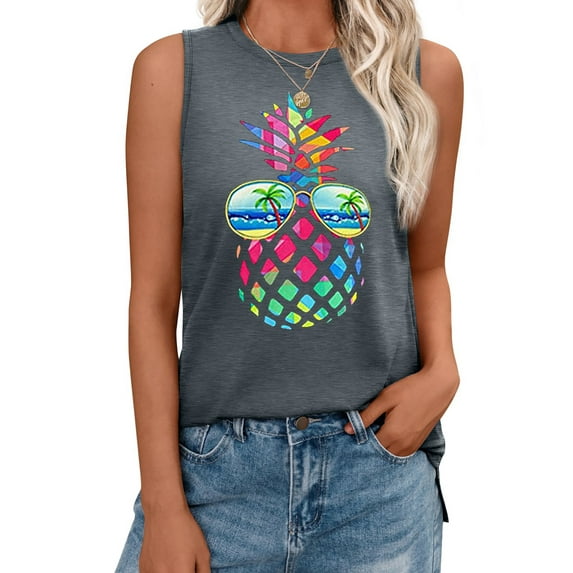 MOSHU Summer Womens Tank Tops Sleeveless Graphic Print Shirts for Women Casual Side Slit Tunic Tops