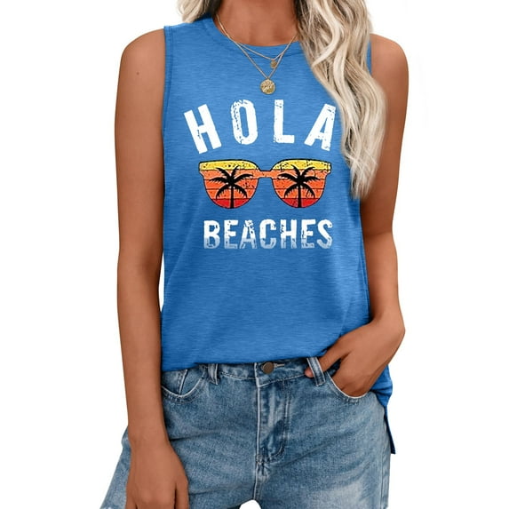 MOSHU Summer Womens Tank Tops Sleeveless Graphic Print Shirts for Women Casual Side Slit Tunic Tops