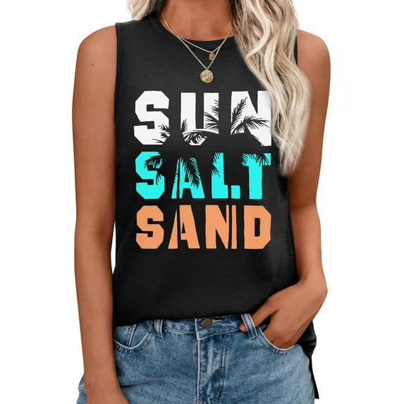 MOSHU Summer Womens Tank Tops Sleeveless Graphic Print Shirts for Women Casual Side Slit Tunic Tops