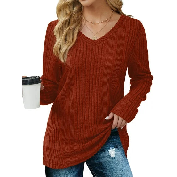 MOSHU Dressy Tops for Women Classic Fit Long Sleeve Shirts V Neck Lightweight Blouses Casual Tunic Womens Tops