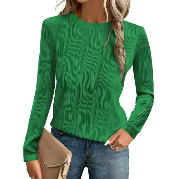 MOSHU Textured Blouses for Women Crewneck Dressy Womens Tops Casual Long Sleeve Fall Shirts