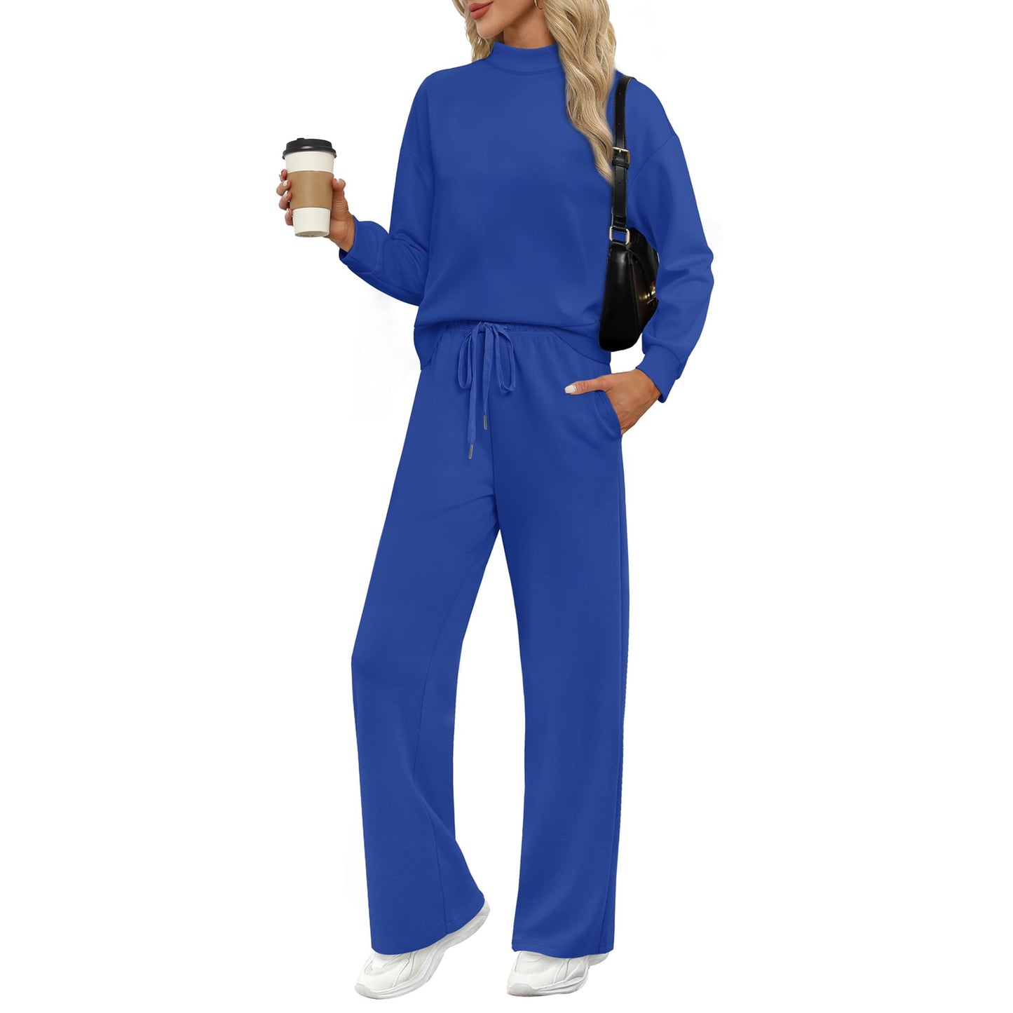 MOSHU Two Piece Sets for Women Casual Lounge Sets Mock Neck Sweatshirts and Drawstring Jogger Pants Vacation Travel Outfits