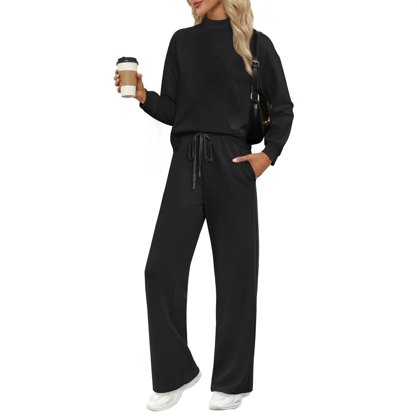 MOSHU Two Piece Sets for Women Casual Lounge Sets Mock Neck Sweatshirts and Drawstring Jogger Pants Vacation Travel Outfits