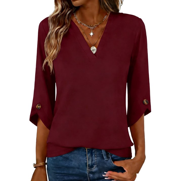 MOSHU V Neck Tops for Women 3/4 Length Sleeve Women Tops Casual Dressy Women Blouses Trendy Tunic Tops
