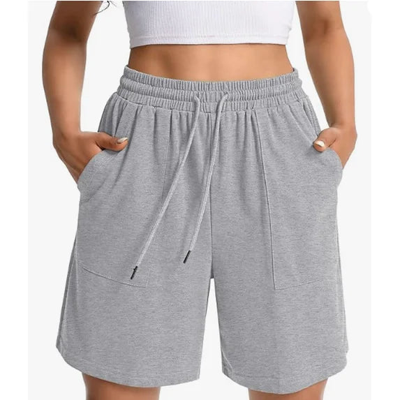 MOSHU Womens Cotton Shorts Drawstring Waist Sweat Shorts for Women Summer Casual Shorts with Pockets