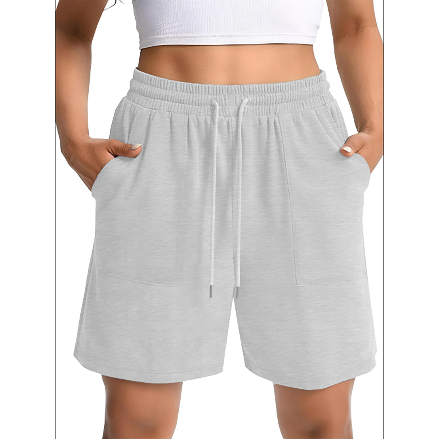 MOSHU Womens Cotton Shorts Drawstring Waist Sweat Shorts for Women Summer Casual Shorts with Pockets