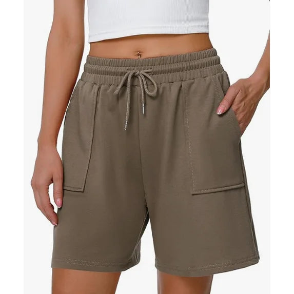 MOSHU Womens Cotton Shorts Drawstring Waist Sweat Shorts for Women Summer Casual Shorts with Pockets
