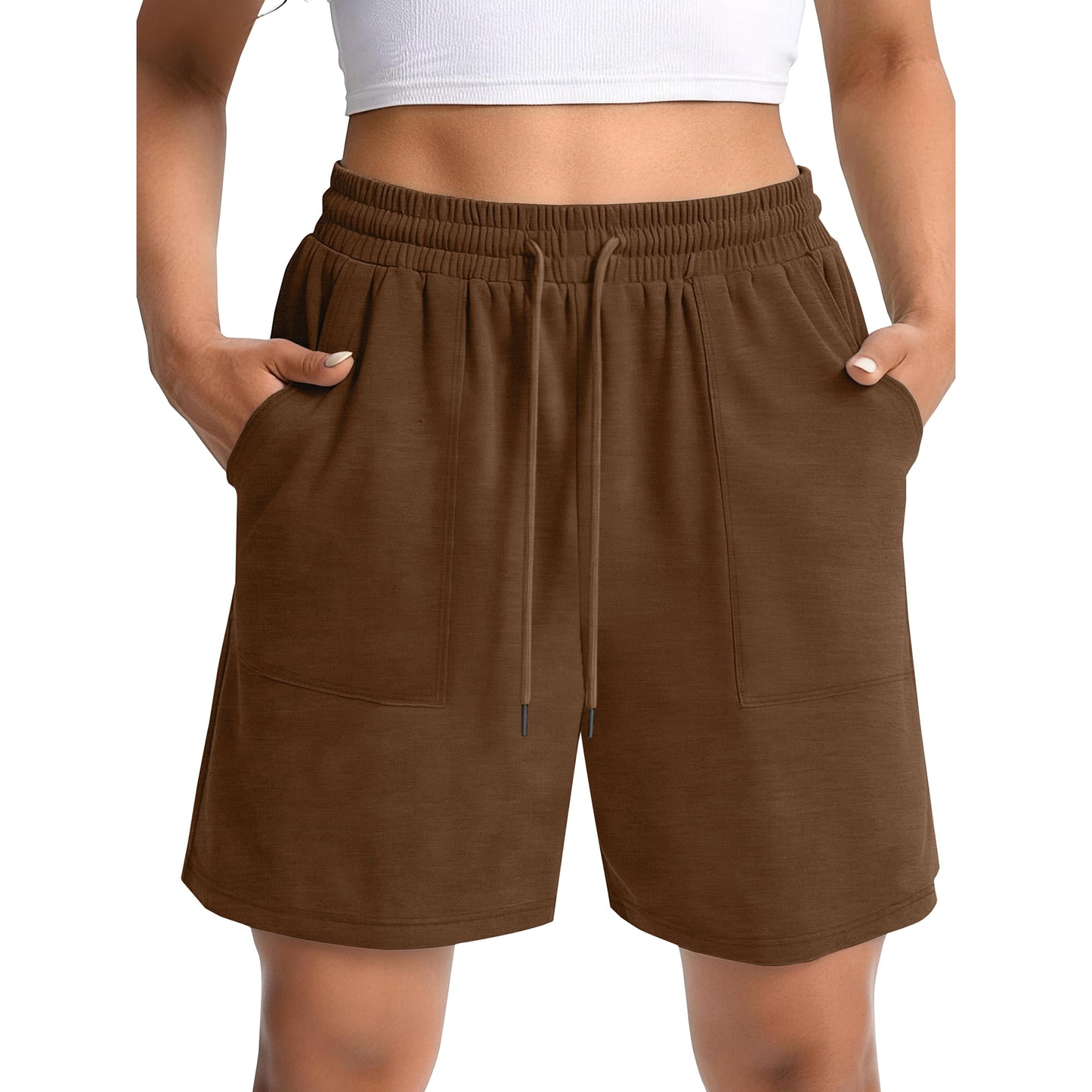 MOSHU Womens Cotton Shorts Drawstring Waist Sweat Shorts for Women Summer Casual Shorts with Pockets