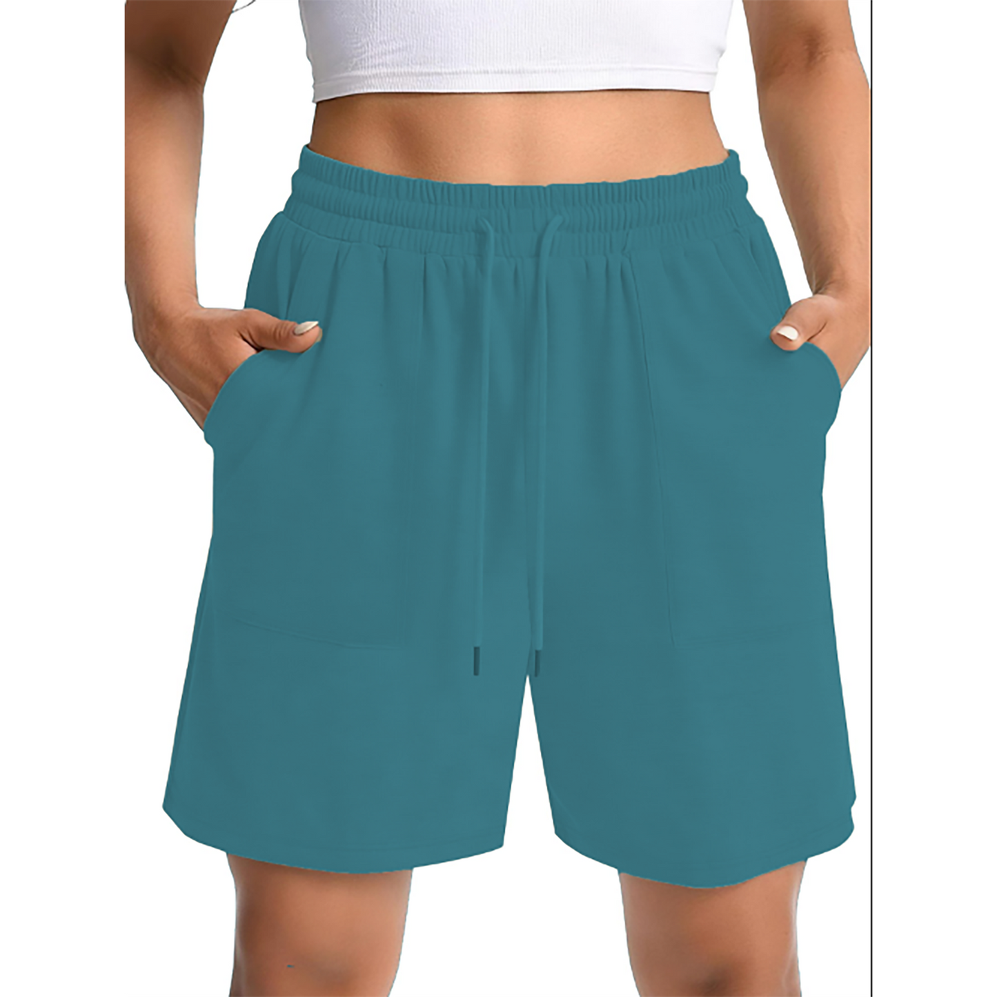 MOSHU Womens Cotton Shorts Drawstring Waist Sweat Shorts for Women Summer Casual Shorts with Pockets