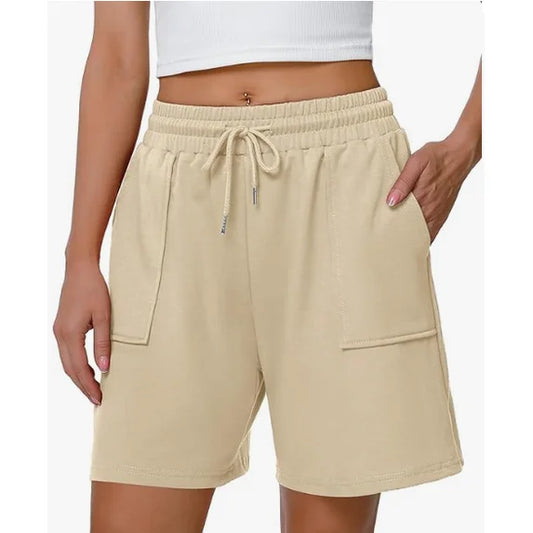 MOSHU Womens Cotton Shorts Drawstring Waist Sweat Shorts for Women Summer Casual Shorts with Pockets