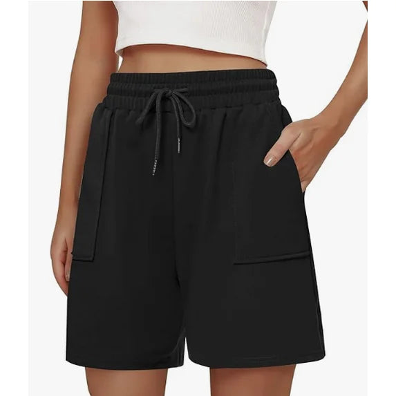 MOSHU Womens Cotton Shorts Drawstring Waist Sweat Shorts for Women Summer Casual Shorts with Pockets