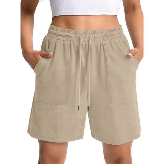 MOSHU Womens Cotton Shorts Drawstring Waist Sweat Shorts for Women Summer Casual Shorts with Pockets