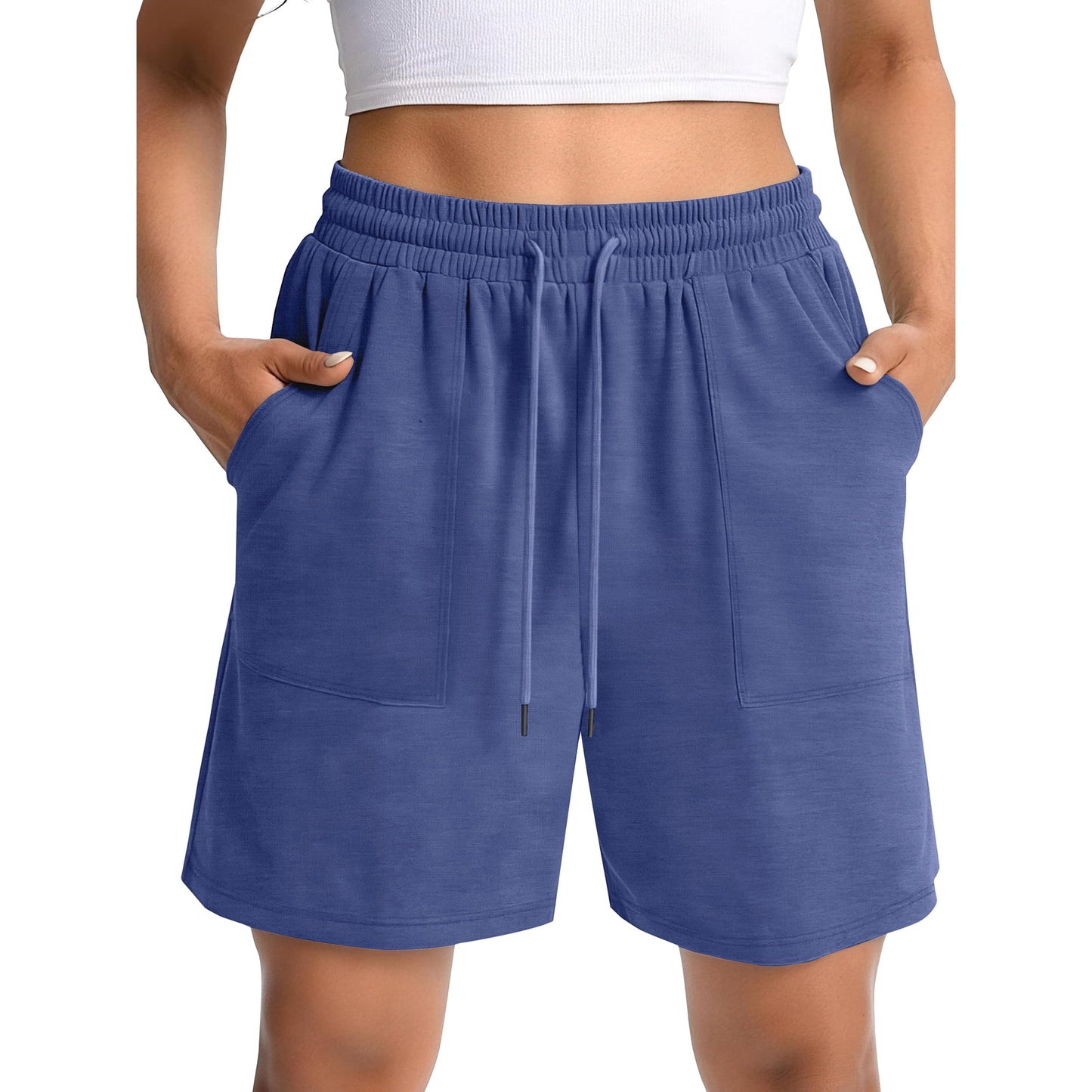 MOSHU Womens Cotton Shorts Drawstring Waist Sweat Shorts for Women Summer Casual Shorts with Pockets
