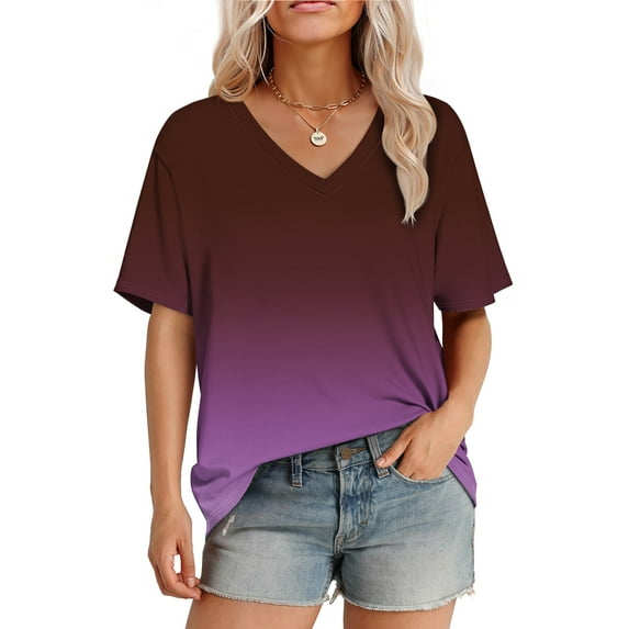 MOSHU Womens T-Shirts V Neck Short Sleeve Loose Tees Tops Casual Print Shirts for Women