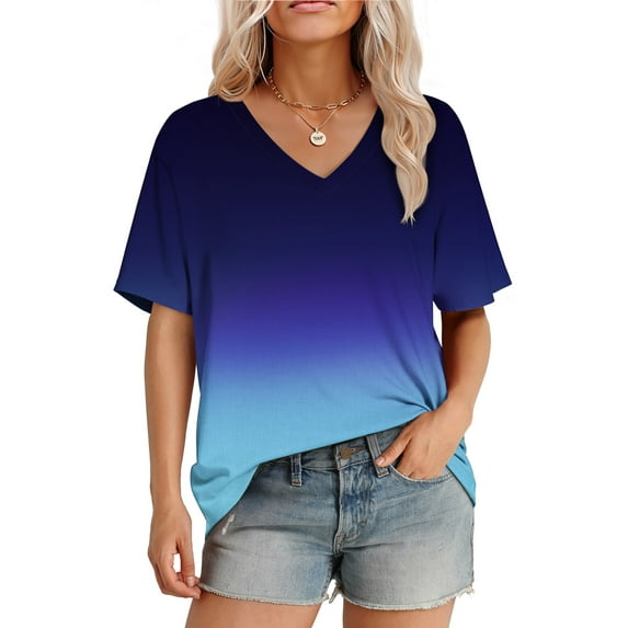 MOSHU Womens T-Shirts V Neck Short Sleeve Loose Tees Tops Casual Print Shirts for Women
