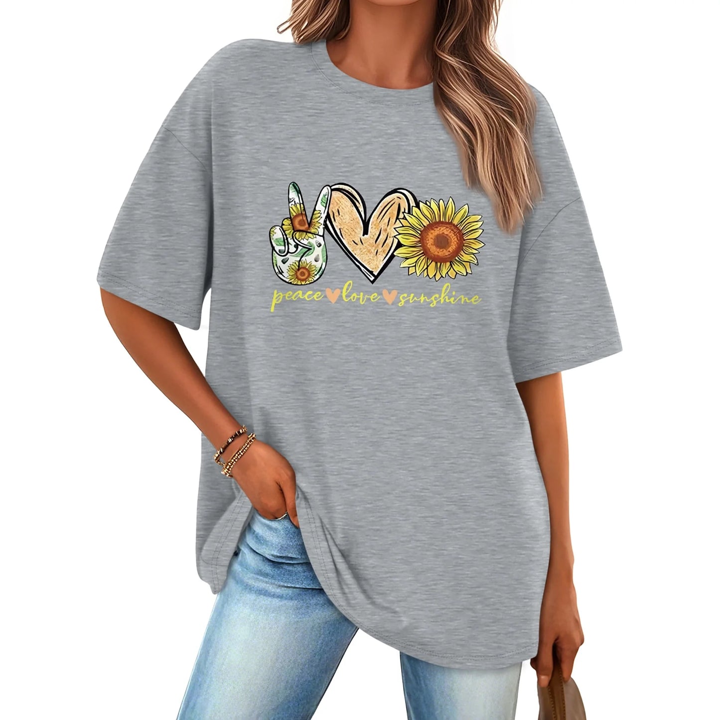 MOSHU Womens T-shirts Round Neck Shirts for Women Short Sleeve Loose Graphic Tees