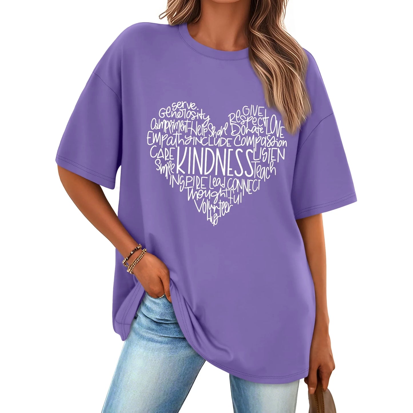 MOSHU Womens T-shirts Round Neck Shirts for Women Short Sleeve Loose Graphic Tees