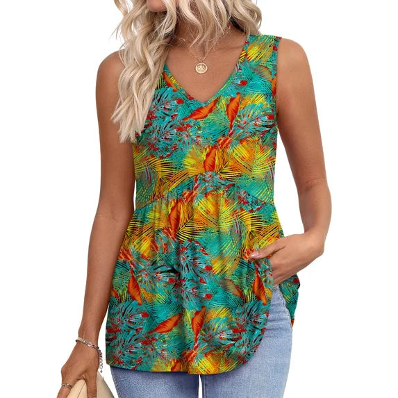 MOSHU Womens Tank Tops Eyelet Sleeveless Tops for Women Dressy V Neck Babydoll Tank Tops Flowy Summer Shirts