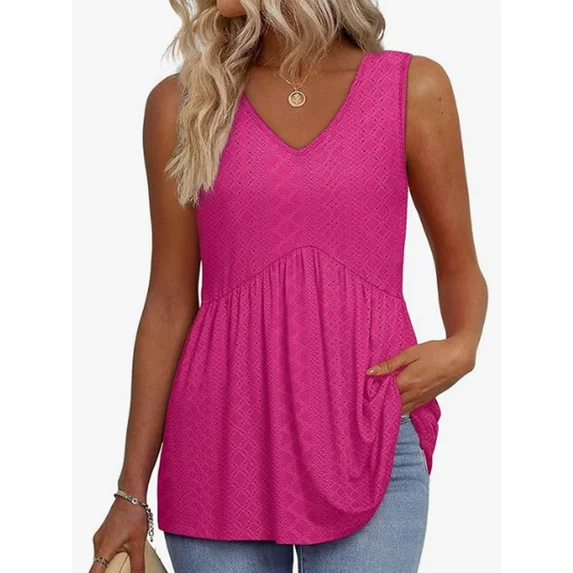 MOSHU Womens Tank Tops Eyelet Sleeveless Tops for Women Dressy V Neck Babydoll Tank Tops Flowy Summer Shirts