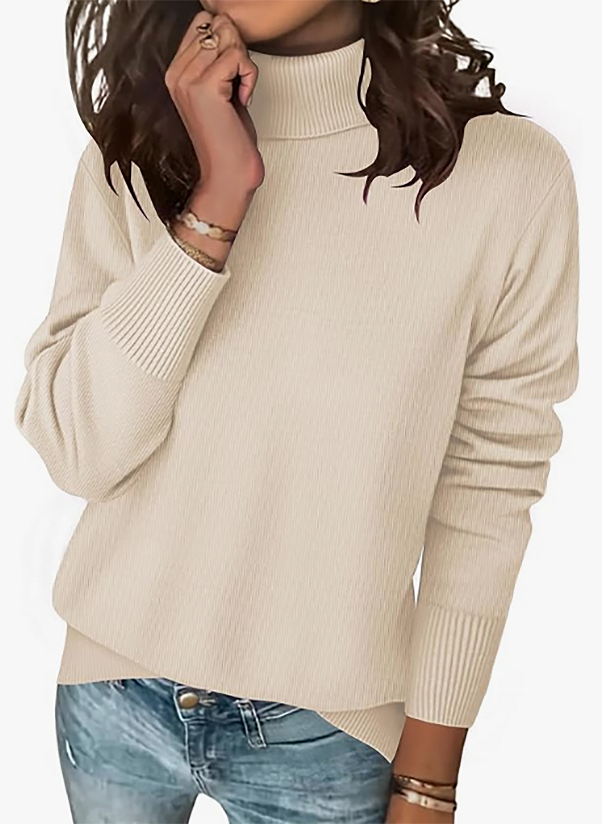 MOSHU Turtleneck Sweaters for Women Long Sleeve Casual Tops Knit Womens Pullover Sweaters Winter Clothes