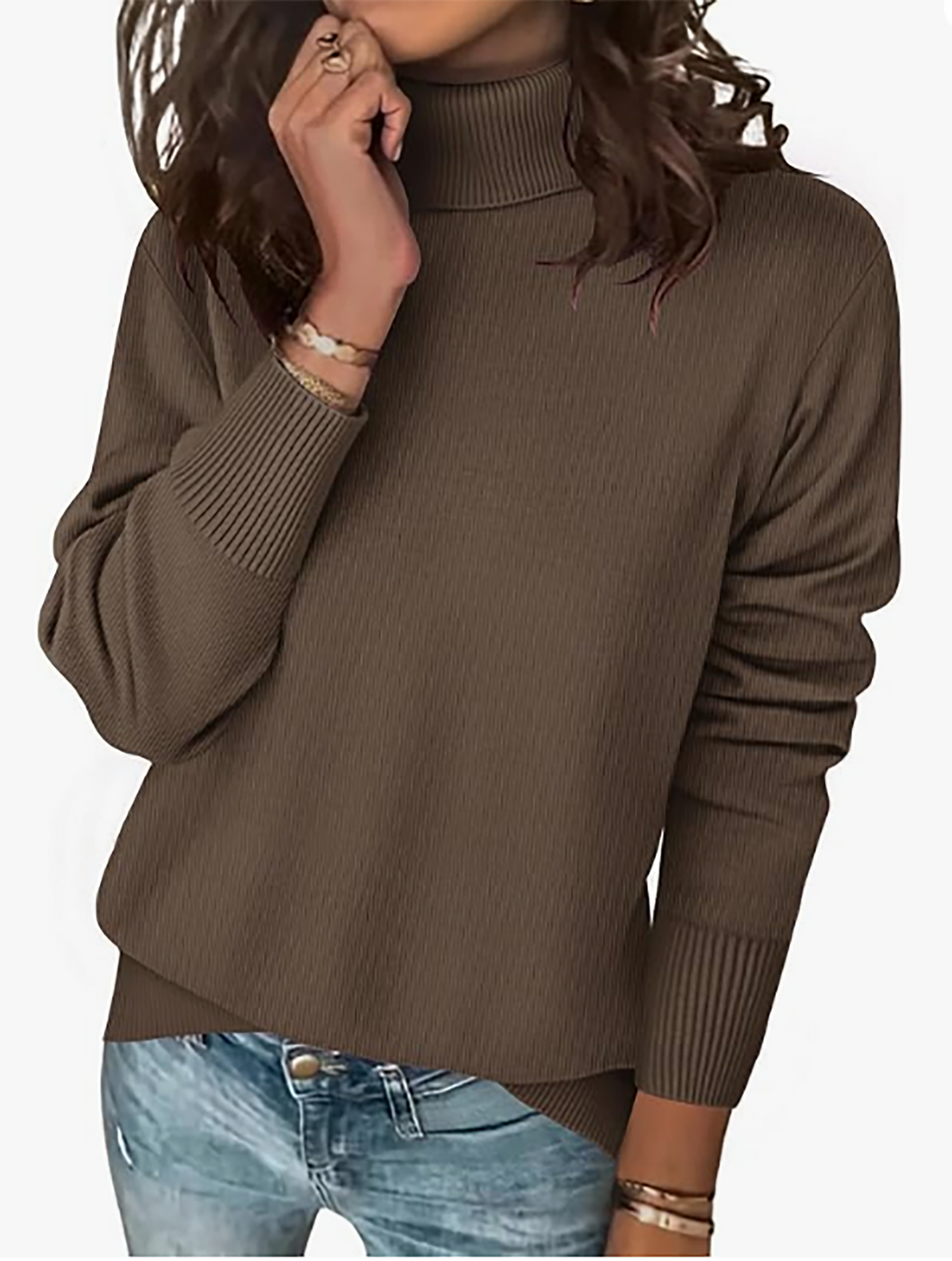MOSHU Turtleneck Sweaters for Women Long Sleeve Casual Tops Knit Womens Pullover Sweaters Winter Clothes