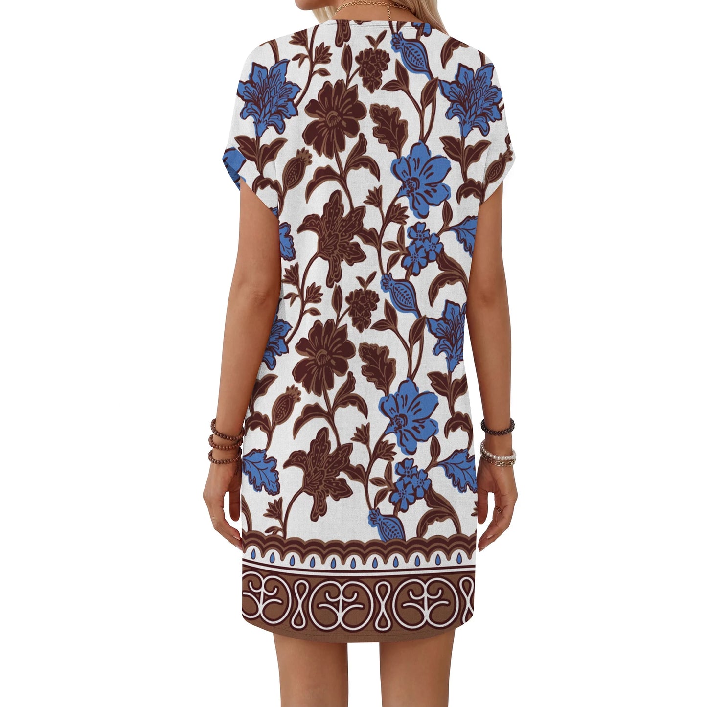 MOSHU Summer Dresses for women V Neck Womens Dresses Short Sleeve Casual Midi Dress with Pockets