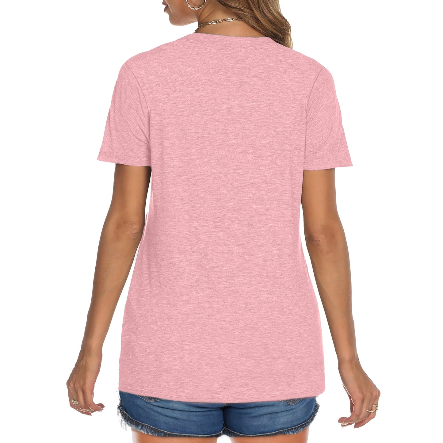 MOSHU Womens T-shirts Round Neck Shirts for Women Short Sleeve Loose Graphic Tees