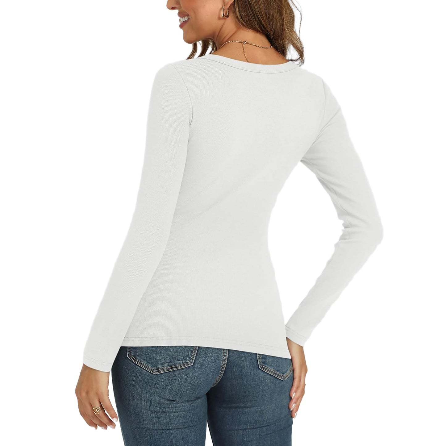 MOSHU Thermal Tops for Women Scoop Neck Slim Fit Basic Top Ribbed Thermal Undershirts Layering Tee Womens Long Sleeve Shirts