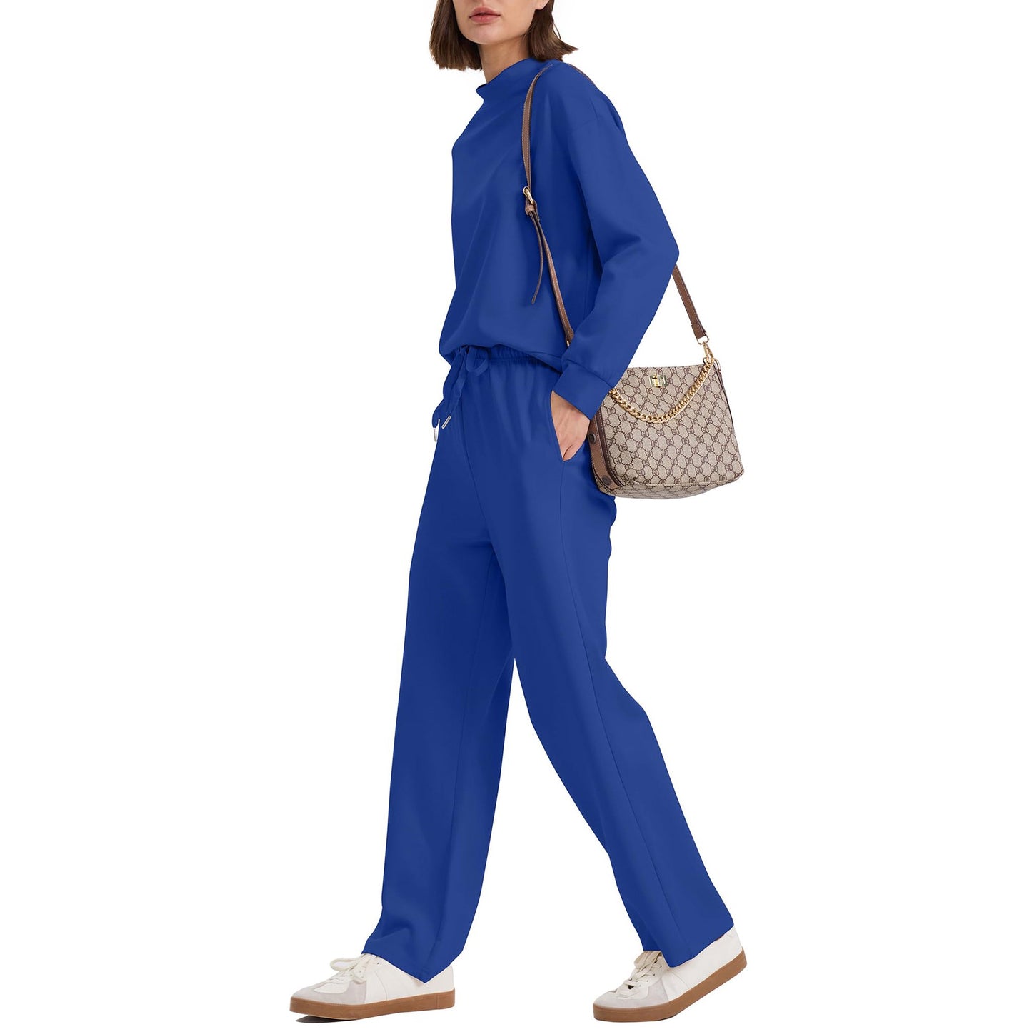 MOSHU Two Piece Sets for Women Casual Lounge Sets Mock Neck Sweatshirts and Drawstring Jogger Pants Vacation Travel Outfits