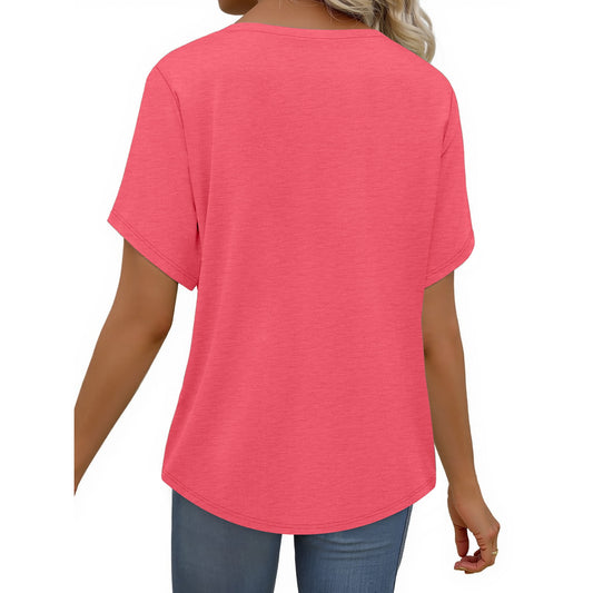 MOSHU Deep V Neck Womens Tops Curved Hem Shirts for Women Fashion Trendy Blouses Casual Loose Fit Tees Tops