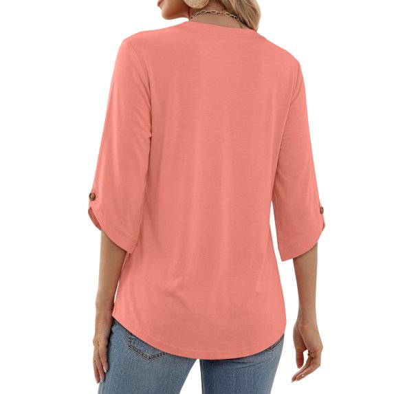 MOSHU V Neck Tops for Women 3/4 Length Sleeve Women Tops Casual Dressy Women Blouses Trendy Tunic Tops