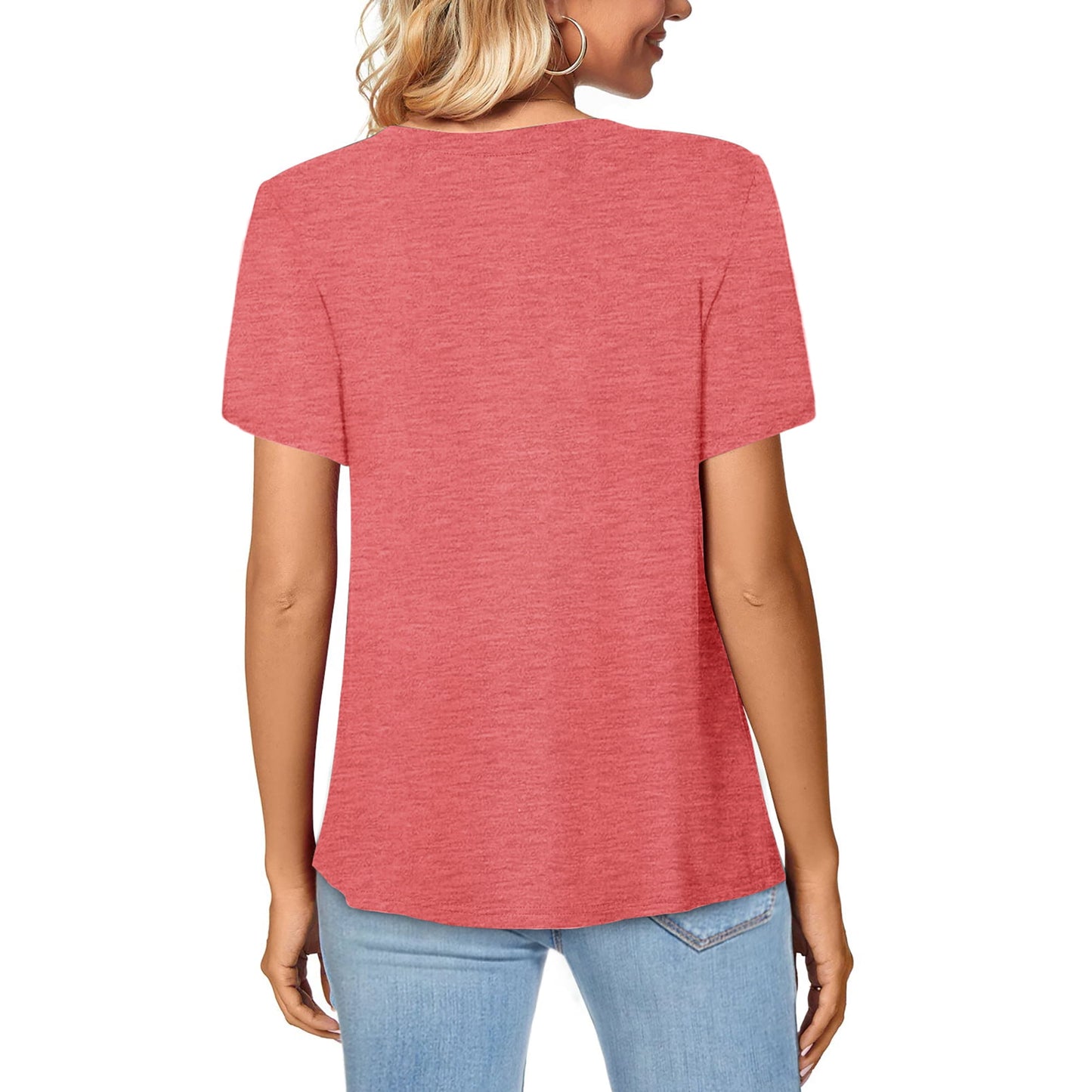 MOSHU V-Neck T-shirts for Women Petal Sleeve Tunic Tops Summer Casual Womens Shirts